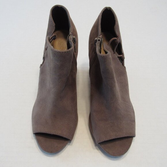 Maurice's Peep Toe Wedge Heel Side Zip Bootie Brown Suede "Tonnie" Size 6.5 - Picture 1 of 10